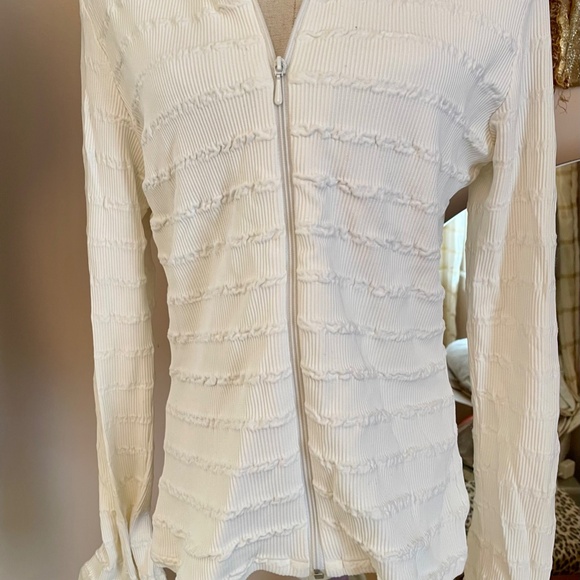 Rayure Paris White Textured Women's zip shirt made in France size 46 or M - Picture 2 of 4